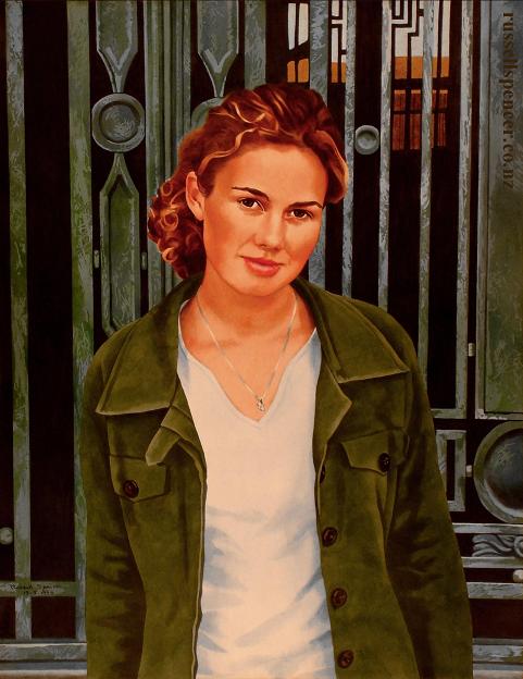 Girl In Green - painting by artist Russell Spencer