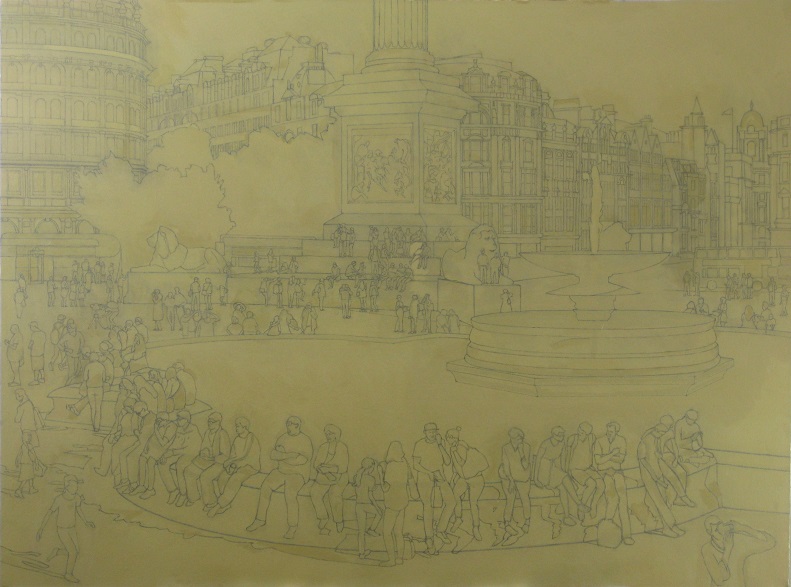 Unfinished painting of Trafalgar Square, by artist Russell Spencer