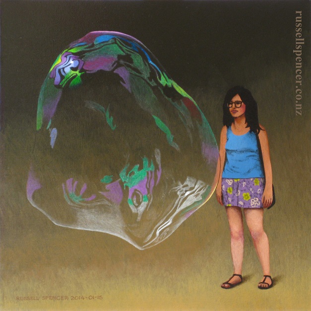 Finished Painting Tourist Watching Bubble, Barcelona