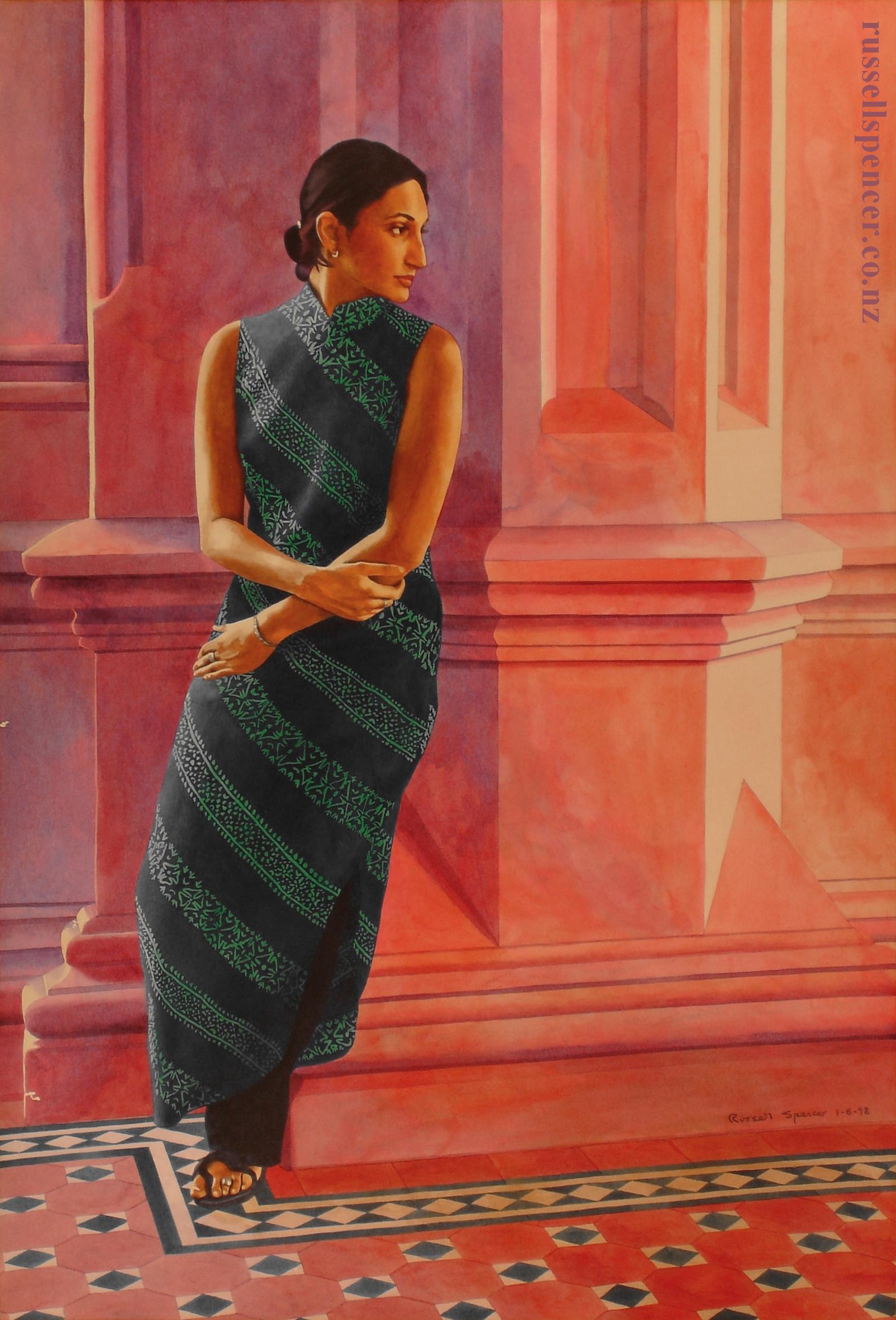 Cheryl In Blue - painting by artist Russell Spencer (Large)