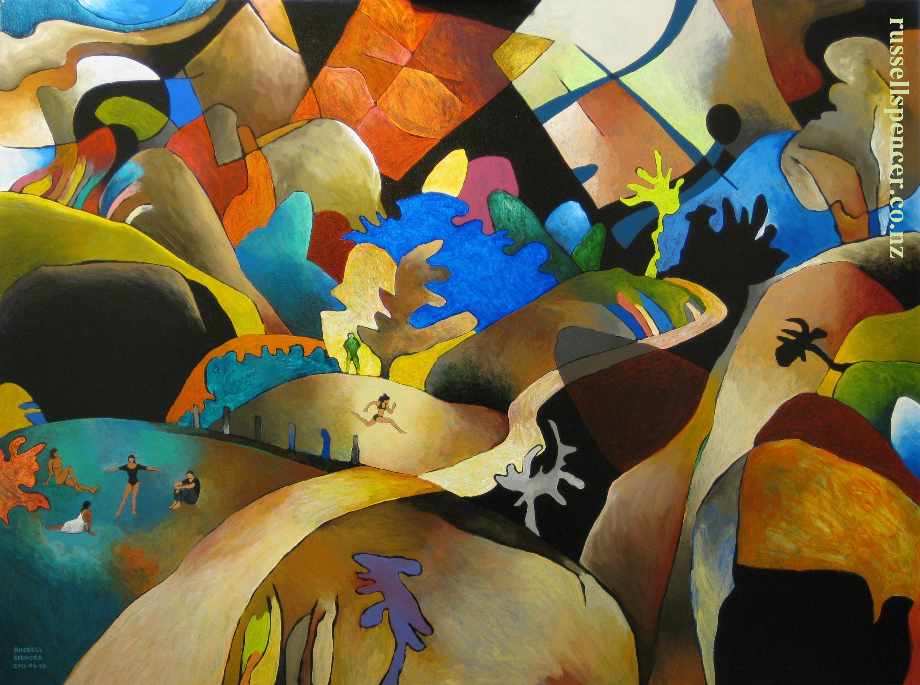 Landscape With Hilary Swank - painting by artist Russell Spencer (Large)