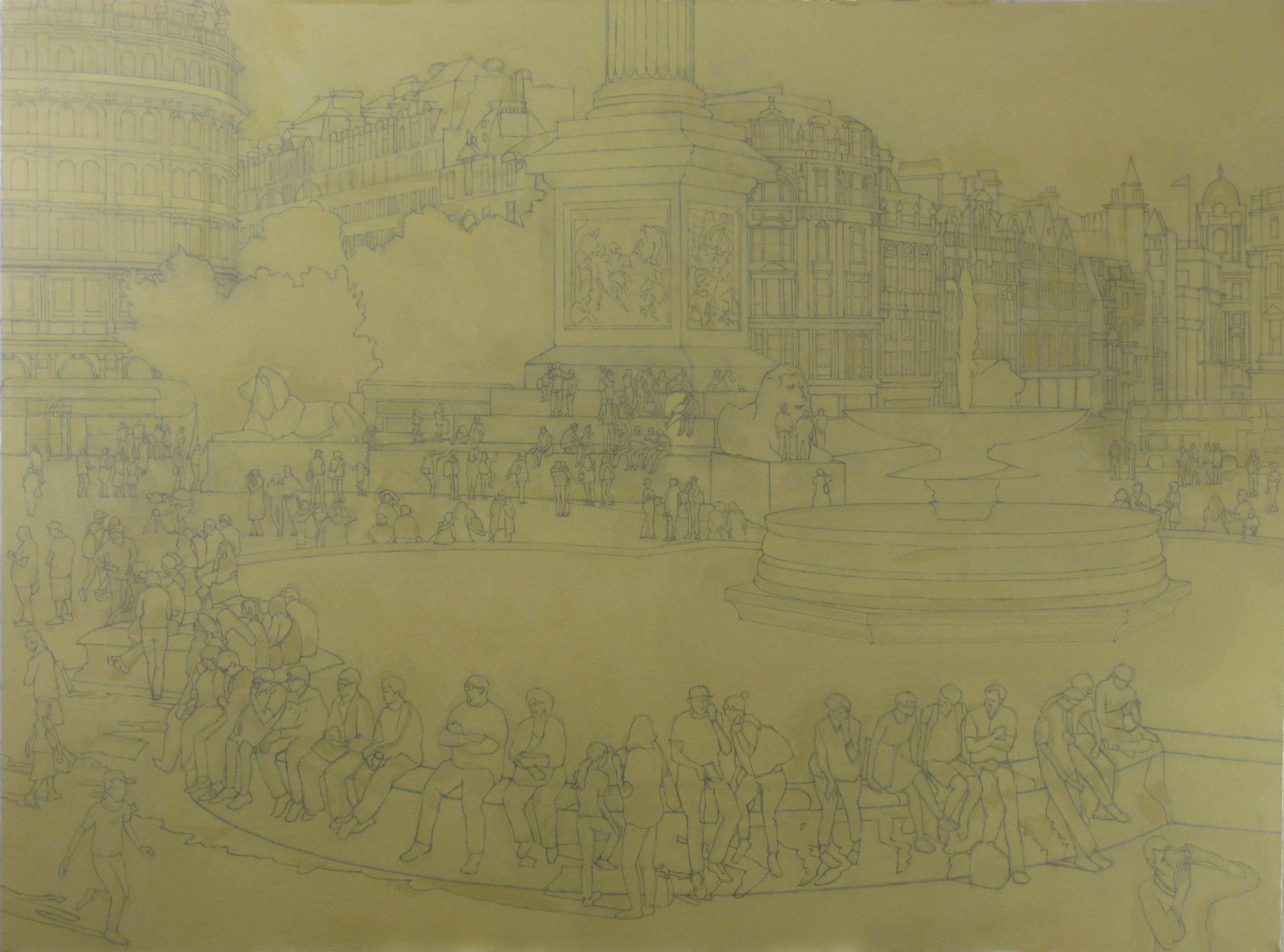 Unfinished painting of Trafalgar Square, by artist Russell Spencer (Large)