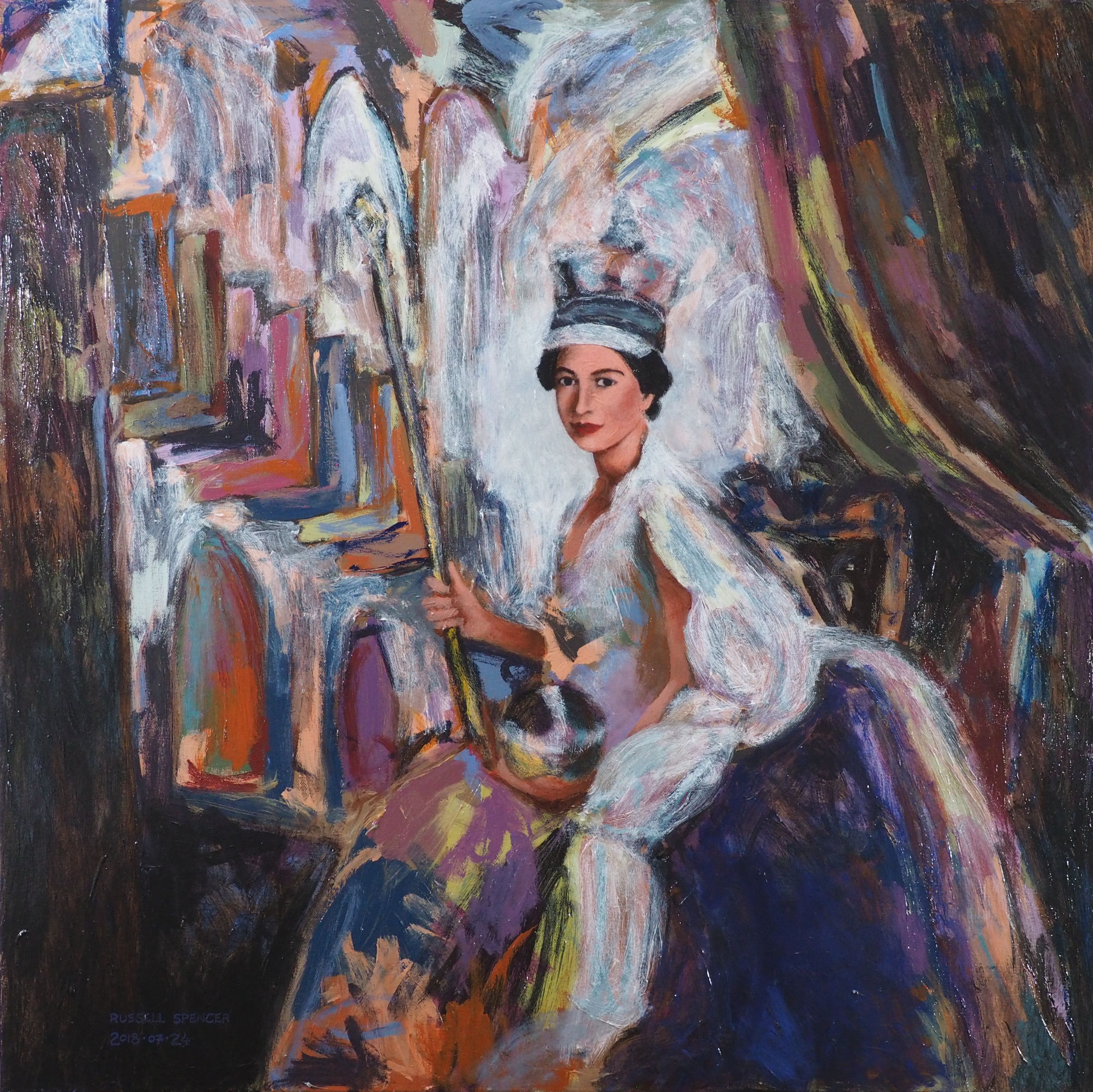 Queen Elizabeth at the time of her coronation, by artist Russell Spencer (Large)